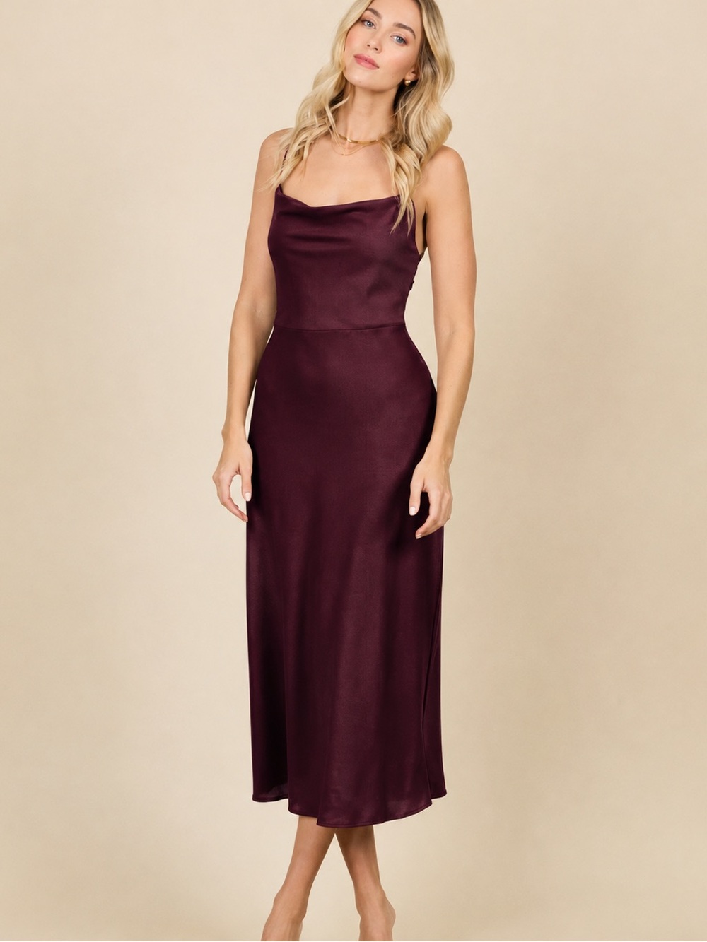 Park & Fifth Bowen Burgundy Cowl Neck Midi Dress